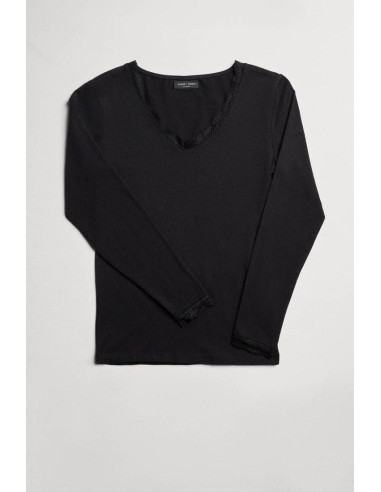 Camiseta de manga larga con encaje...