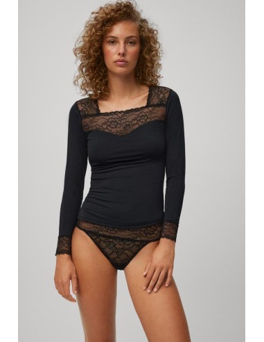 Camiseta de manga larga con encaje...