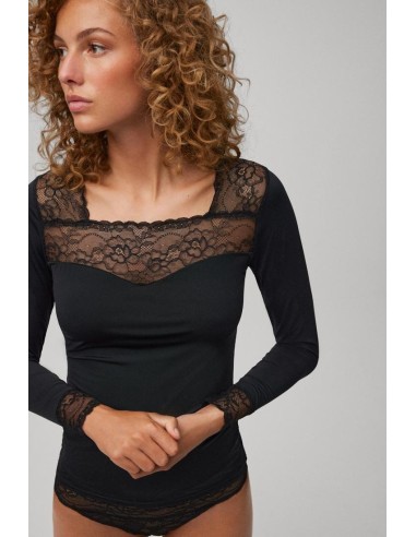Camiseta de manga larga con encaje...