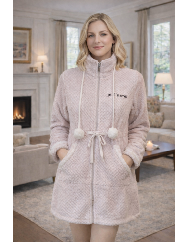 Bata corta de mujer con cremallera...